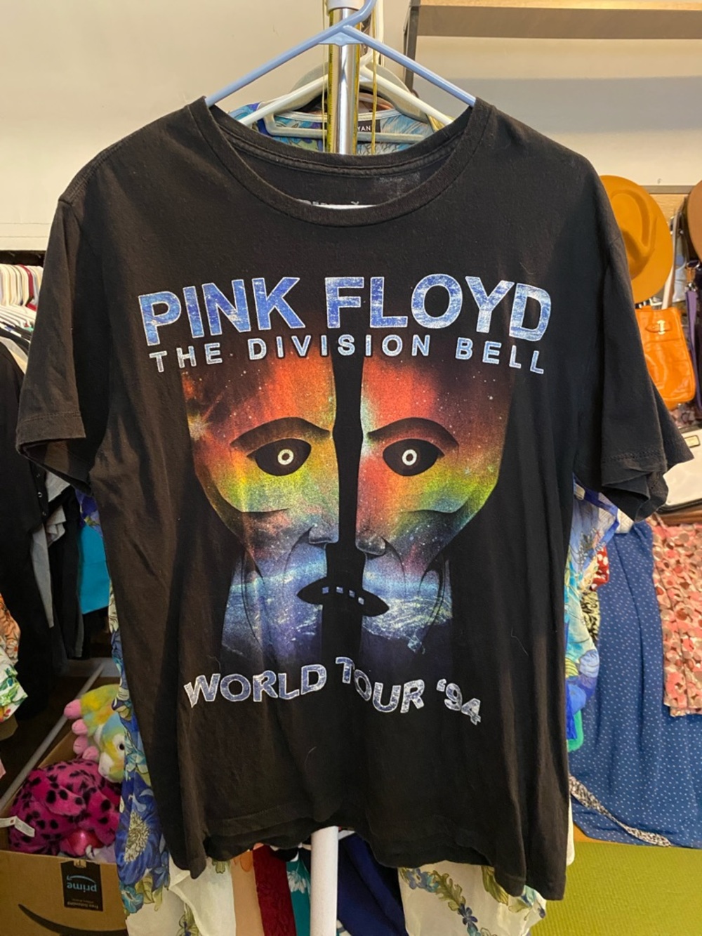 Pink Floyd Black Tee with Rainbow Division Bell Faces